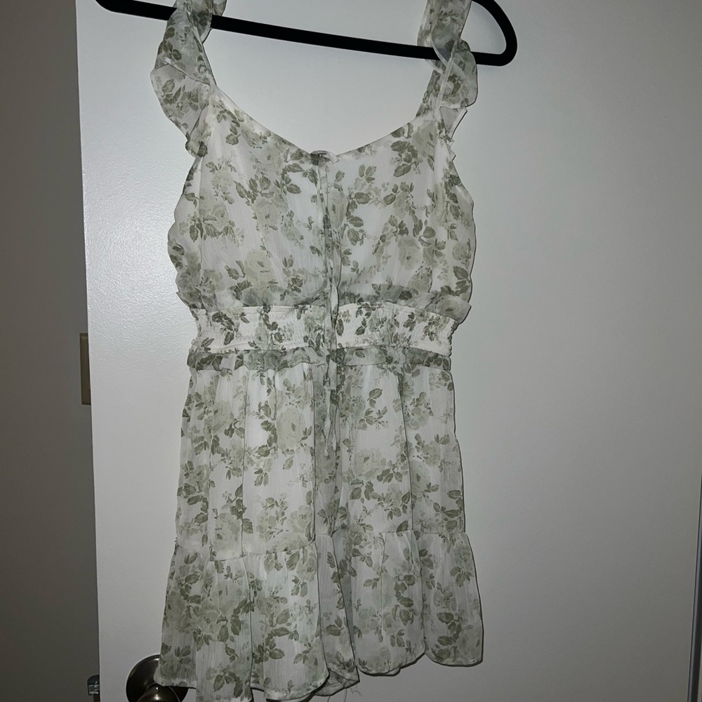 Green Floral Ruffle Romper